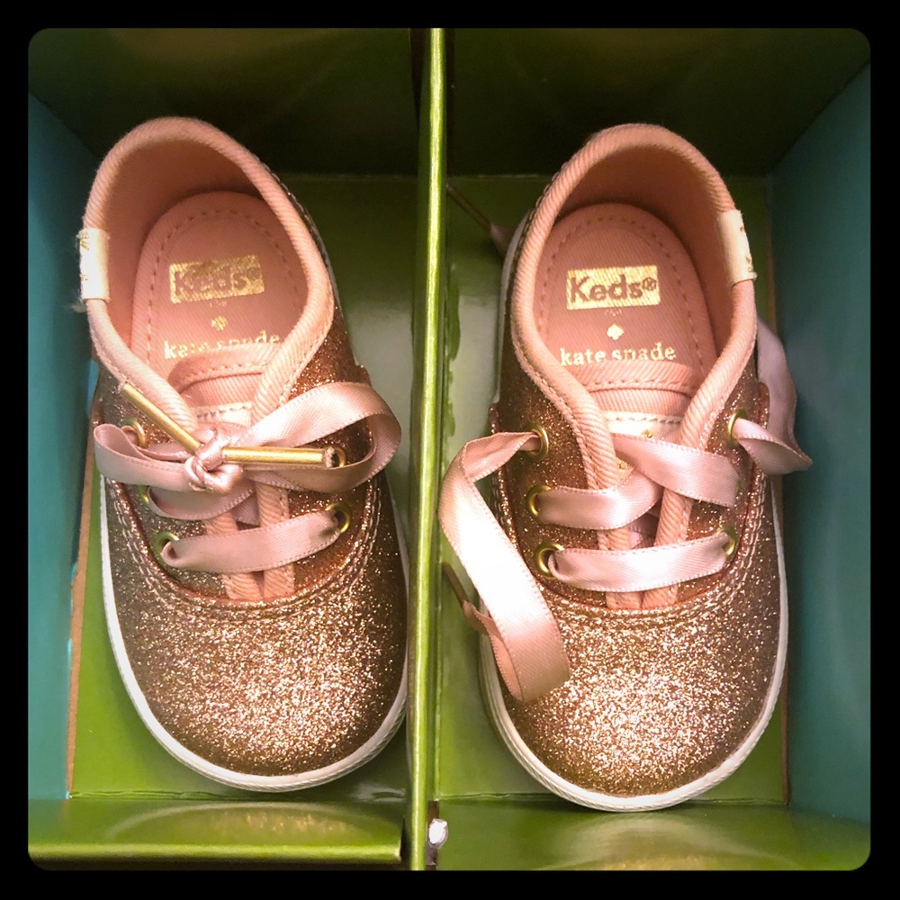 Kate Spade rose gold glitter crib shoes